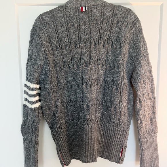 THOM BROWNE Gray 4-Bar Aran Cardigan - Picture 3 of 14